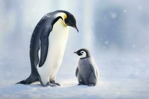 Mutter Pinguin mit ihr Nachwuchs. generativ ai foto