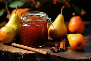 Birne Marmelade mit frisch Frucht. generativ ai foto