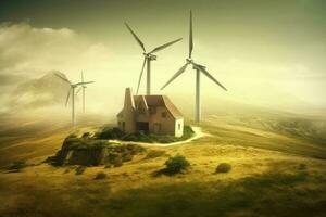 Wind Turbinen oder Windmühle Hilfe zu erhalten ökologisch und effizient Elektrizität. Grün Energie ist Zukunft. erhalten Elektrizität ohne Null Kohlenstoff Emission. generativ ai foto