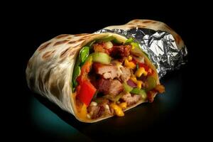 Burrito mit Fleisch und Gemüse. generativ ai foto