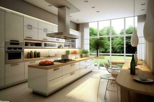Luxus Innere Design von modern Weiß Küche. generativ ai foto