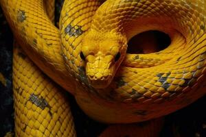 Nahansicht Aussicht von ein Gelb Schlange. generativ ai foto