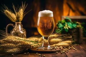 hoch Glas von Licht Weizen Bier. generativ ai foto