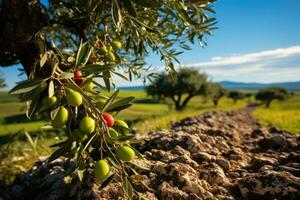 traditionell Plantage von Olive Bäume Hain. Spanisch Natur Landschaft. generativ ai foto
