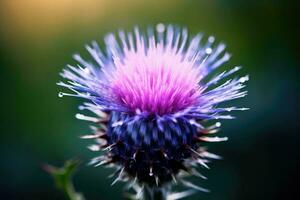 Milch Distel Blume schließen hoch. generativ ai foto