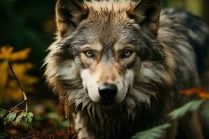 groß männlich grau Wolf. generativ ai foto