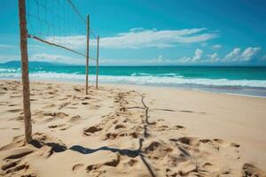 Volleyball Netz zum draussen Strand Volleyball. generativ ai foto