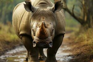 Nashorn mit groß Hörner. generativ ai foto