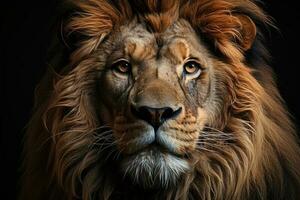 Kopf Schuss von ein männlich Löwe. generativ ai foto
