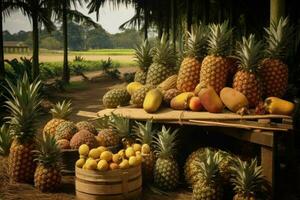 Ananas beim das Marktplatz im das Tropen. generativ ai foto