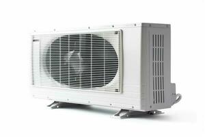 Luft Conditioner Einheit, ein modern Kühlung Gerät zum draussen Klima Steuerung und Kompfort, isoliert auf ein Weiß Hintergrund foto
