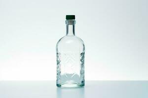 Glas Flasche mit Grün Deckel auf Weiß Tabelle mit Weiß Hintergrund. generativ ai foto