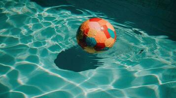 ein Strand Ball schwebend im ein Schwimmbad. generativ ai foto