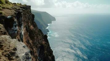 ein Cliff mit ein Aussicht von das Ozean. generativ ai foto