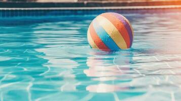 ein Strand Ball schwebend im ein Schwimmbad. generativ ai foto