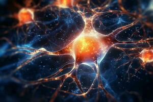neuronale Zellen im das Gehirn, Neurowissenschaften wissenschaftlich, Medizin Biologie Hintergrund, generativ ai foto