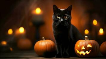 Halloween süß schwarz Katze und Kürbis Laternen. ai generiert Bild foto