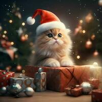 fröhlich Weihnachten. süß flauschige Katze im Santa Hut. ai generiert Bild foto