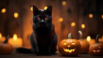 Halloween süß schwarz Katze und Kürbis Laternen. ai generiert Bild foto