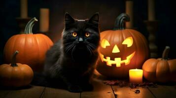 Halloween süß schwarz Katze und Kürbis Laternen. ai generiert Bild foto