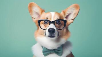 süß Corgi Professor tragen Brille. ai generiert Bild. foto