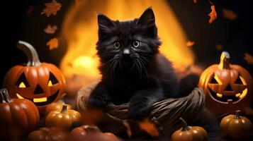 Halloween süß schwarz Katze und Kürbis Laternen. ai generiert Bild foto