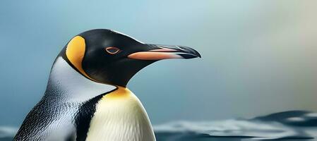Nahansicht Porträt von ein elegant Kaiser Pinguin. ai generiert foto