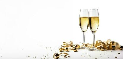 Feier Toast mit Champagner isoliert auf Weiß Hintergrund mit ein Platz zum Text foto