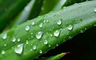 Wasser Tropfen auf ein Aloe Blatt. ai, generativ ai foto