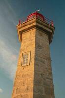 Farolim de Felgueiras, Leuchtturm mit Sonnenuntergang. porto Portugal juli 5 2023. foto