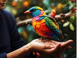 ein bunt Vogel im Wald ai generiert foto