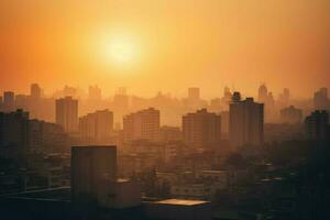 Sommer- Stadt Sonnenuntergang Dächer. generieren ai foto