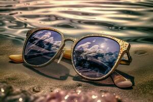 Brille Sommer- Strand Himmel. generieren ai foto