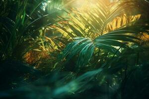 tropisch Blätter beim Sonne Licht. generieren ai foto