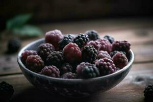 gefroren Brombeeren Topf. generieren ai foto