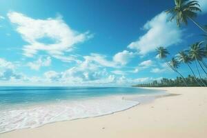 Ozean groß Strand Blau Himmel. generieren ai foto