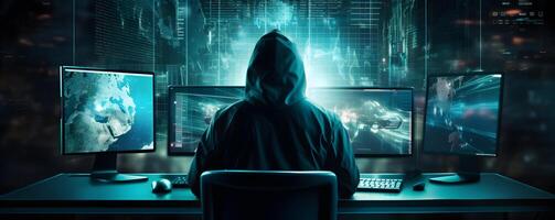 anonym Hacker. Konzept von dunkel Netz, Cyberkriminalität, Cyber Attacke, usw. ai generiert Bild foto