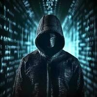 anonym Hacker. Konzept von Cyberkriminalität, Cyber Attacke, dunkel Netz. ai generiert foto
