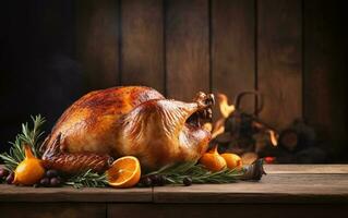 geröstet Truthahn mit Weihnachten Abendessen Gemüse auf ein Platte. perfekt zum das Erntedankfest. ai generiert foto