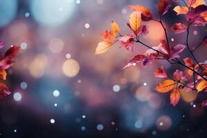 bunt Herbst Hintergrund mit Bokeh und Herbst Blätter. ai generativ foto