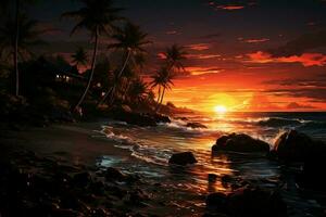 tropisch Sonnenuntergang mit ein Hamrock. ai generativ foto