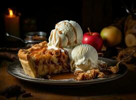 Apfel Kuchen mit Eis Sahne foto