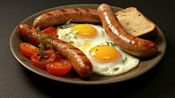 Frühstück mit ein gebraten Ei und Würstchen ai generiert foto