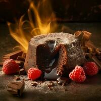 Schokolade Lava Kuchen ai generiert foto