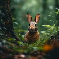 wild Hase im Regen Wald ai generiert foto