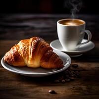 Croissant und Tasse von Kaffee ai generiert foto