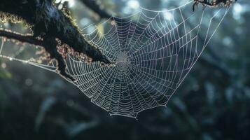 Spinne Netz auf Baum ai generiert foto