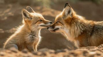 Erwachsene und wenig Fuchs interagieren ai generiert foto