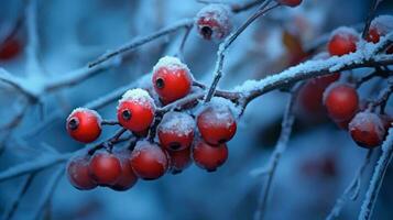 rot Beeren wachsen im das Winter ai generiert foto