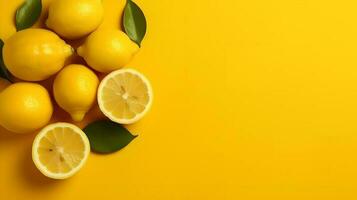 Zitrone auf Gelb Hintergrund ai generiert foto
